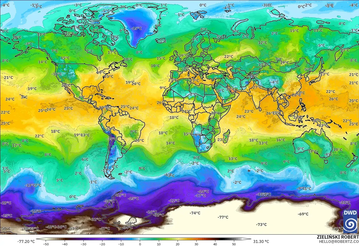 ICON modelo - Mundo, Punto de rocío a 2 m