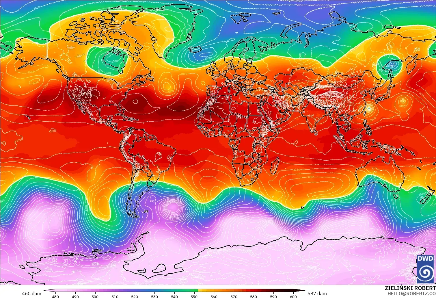 ICON modelo - Mundo, Altura geopotencial a 500 hPa