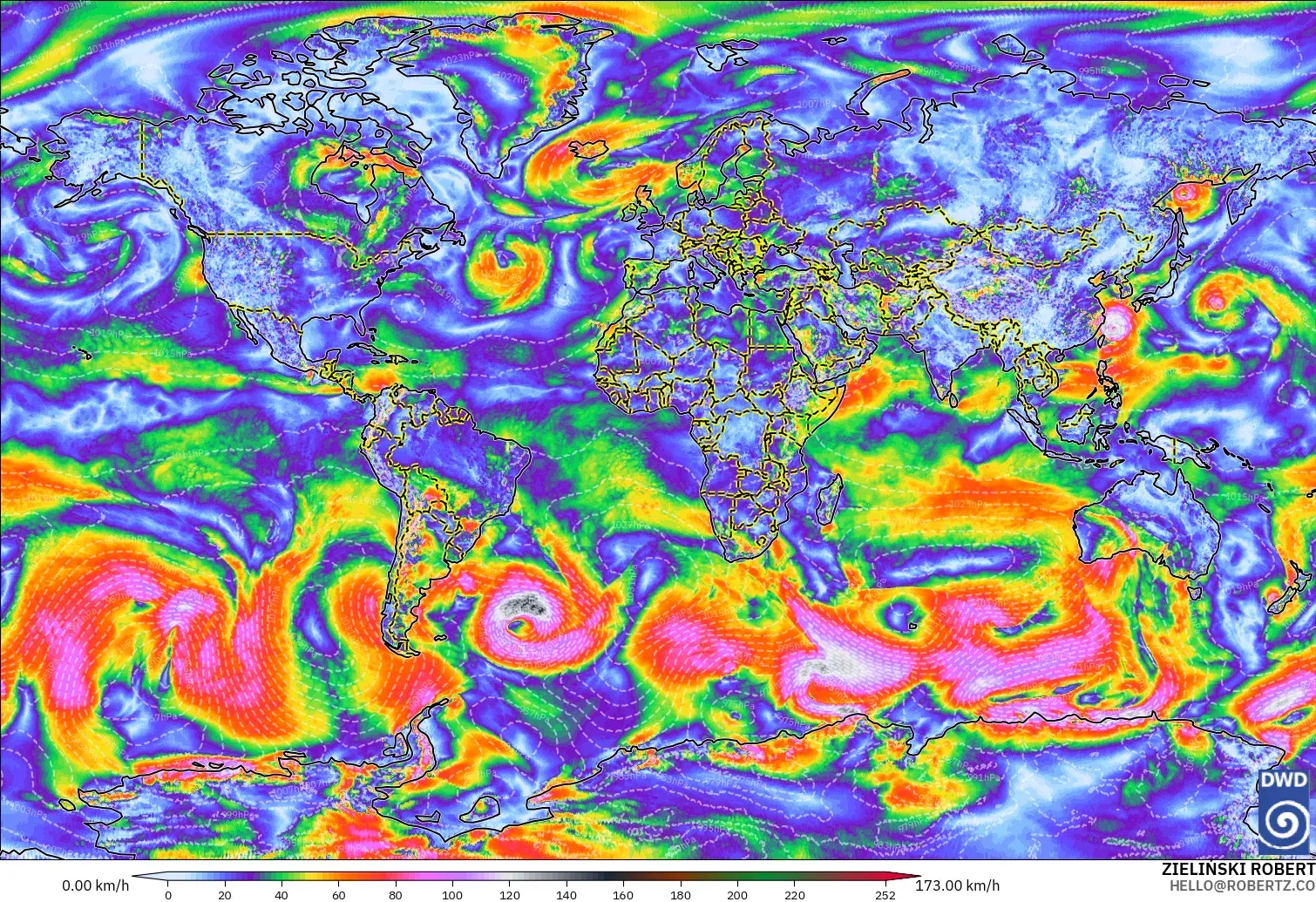 ICON modelo - Mundo, Ráfagas de Viento Máximas