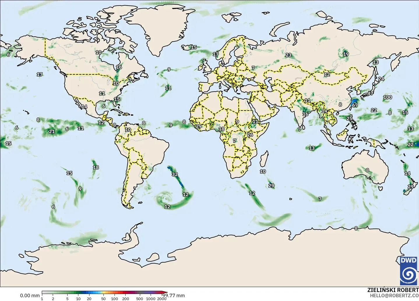 ICON modelo - Mundo, Acumulación de precipitación