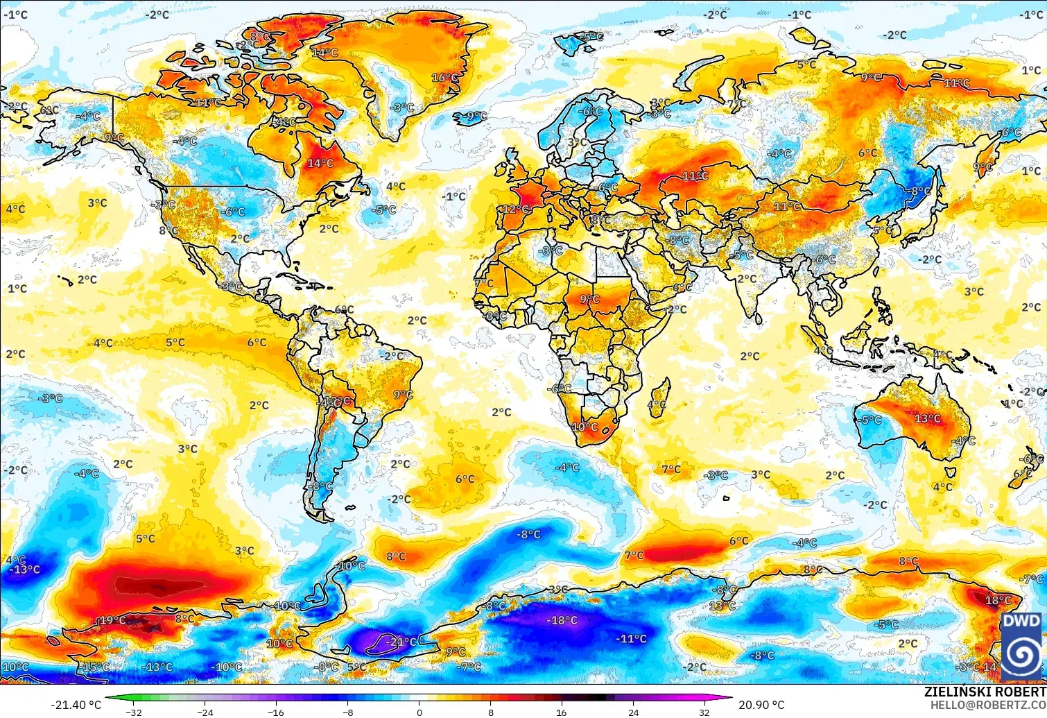 ICON modelo - Mundo, Anomalía de temperatura a 2 m