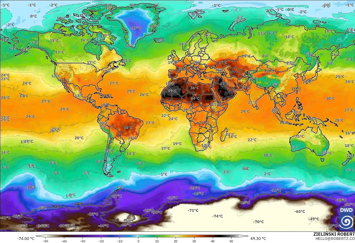 ICON modelo - Mundo, Temperatura a 2 m