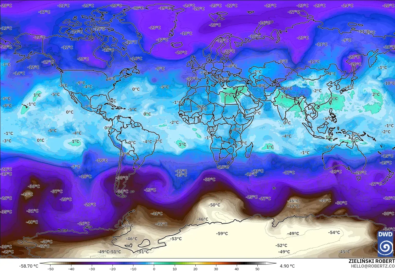 ICON modelo - Mundo, Temperatura a 500 hPa
