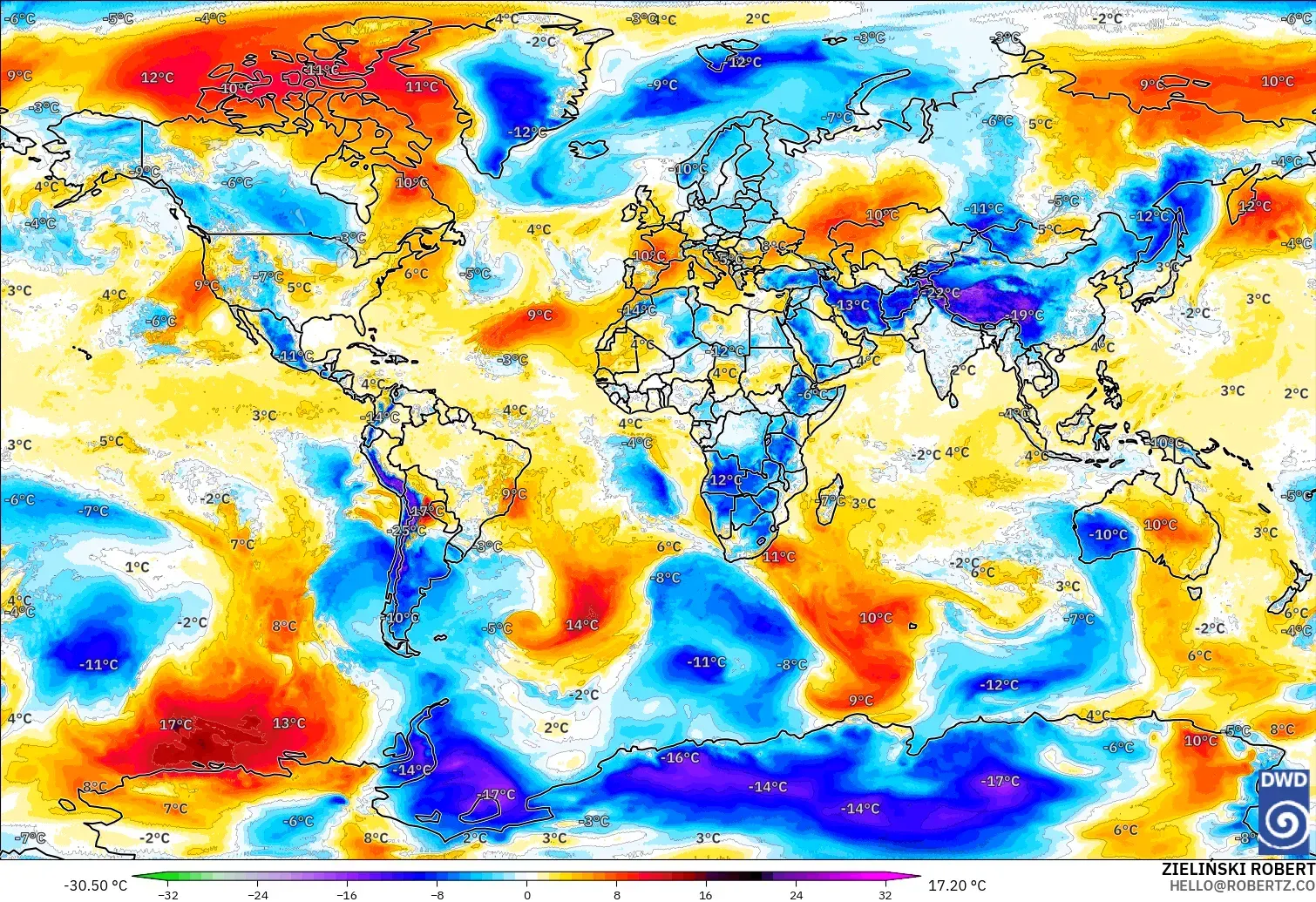ICON modelo - Mundo, Anomalía de temperatura a 850 hPa