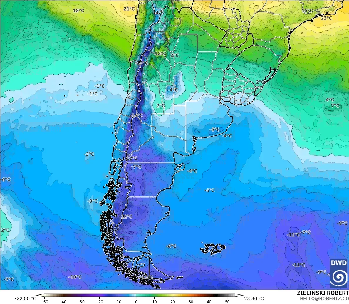 ICON modelo - Argentina, Temperatura a 850 hPa