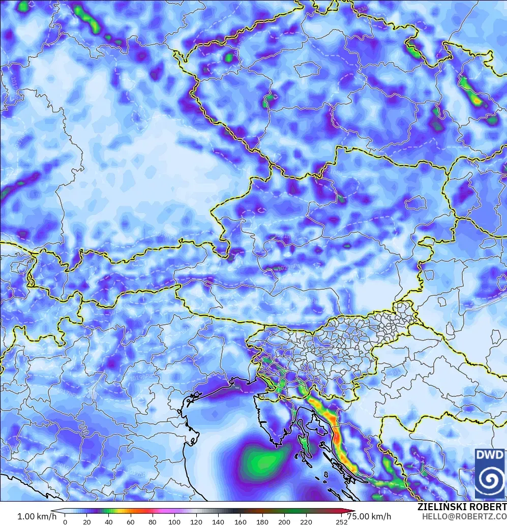 ICON modelo - Austria, Ráfagas de Viento Máximas