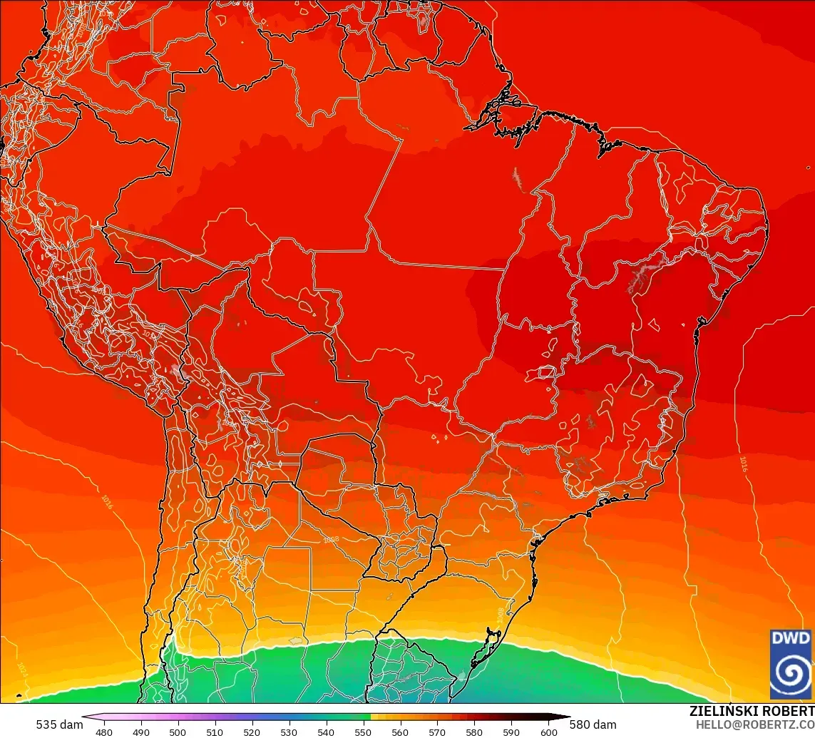 ICON modelo - Brasil, Altura geopotencial a 500 hPa
