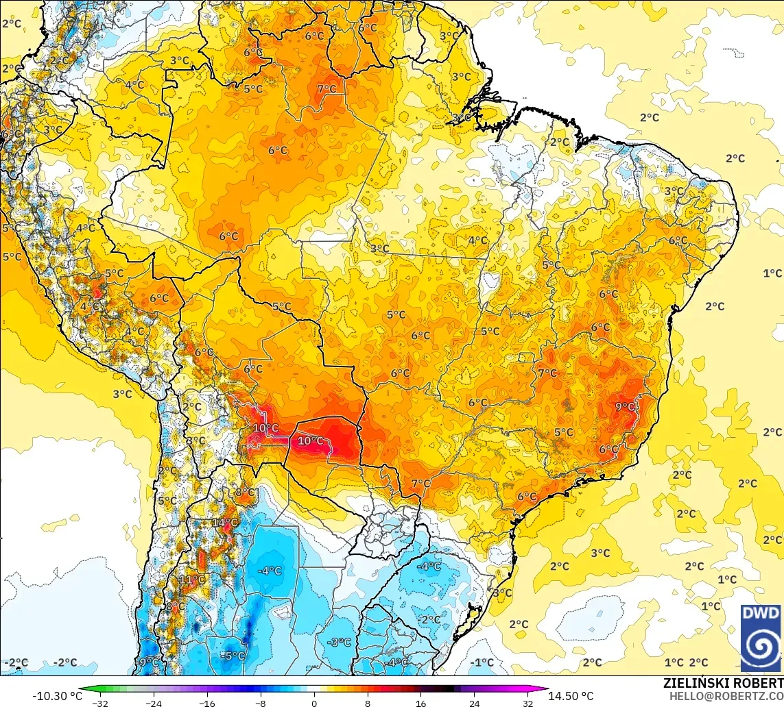 ICON modelo - Brasil, Anomalía de temperatura a 2 m