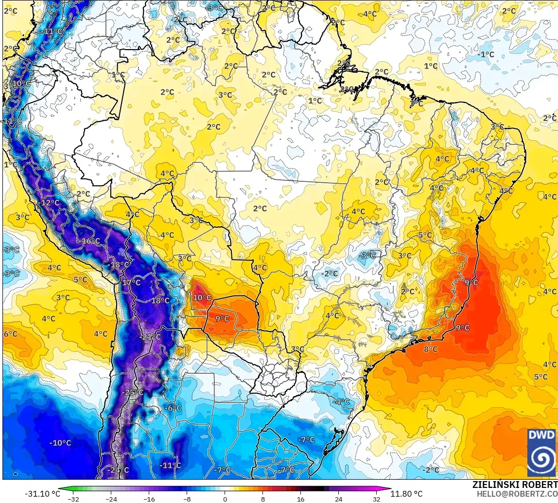 ICON modelo - Brasil, Anomalía de temperatura a 850 hPa