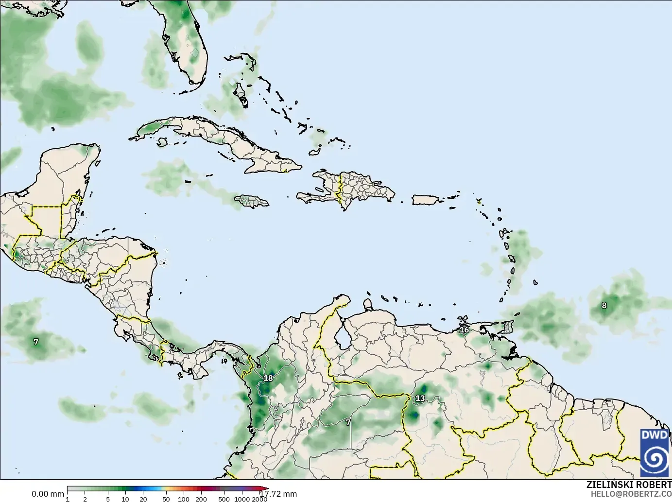 ICON modelo - Caribe, Acumulación de precipitación
