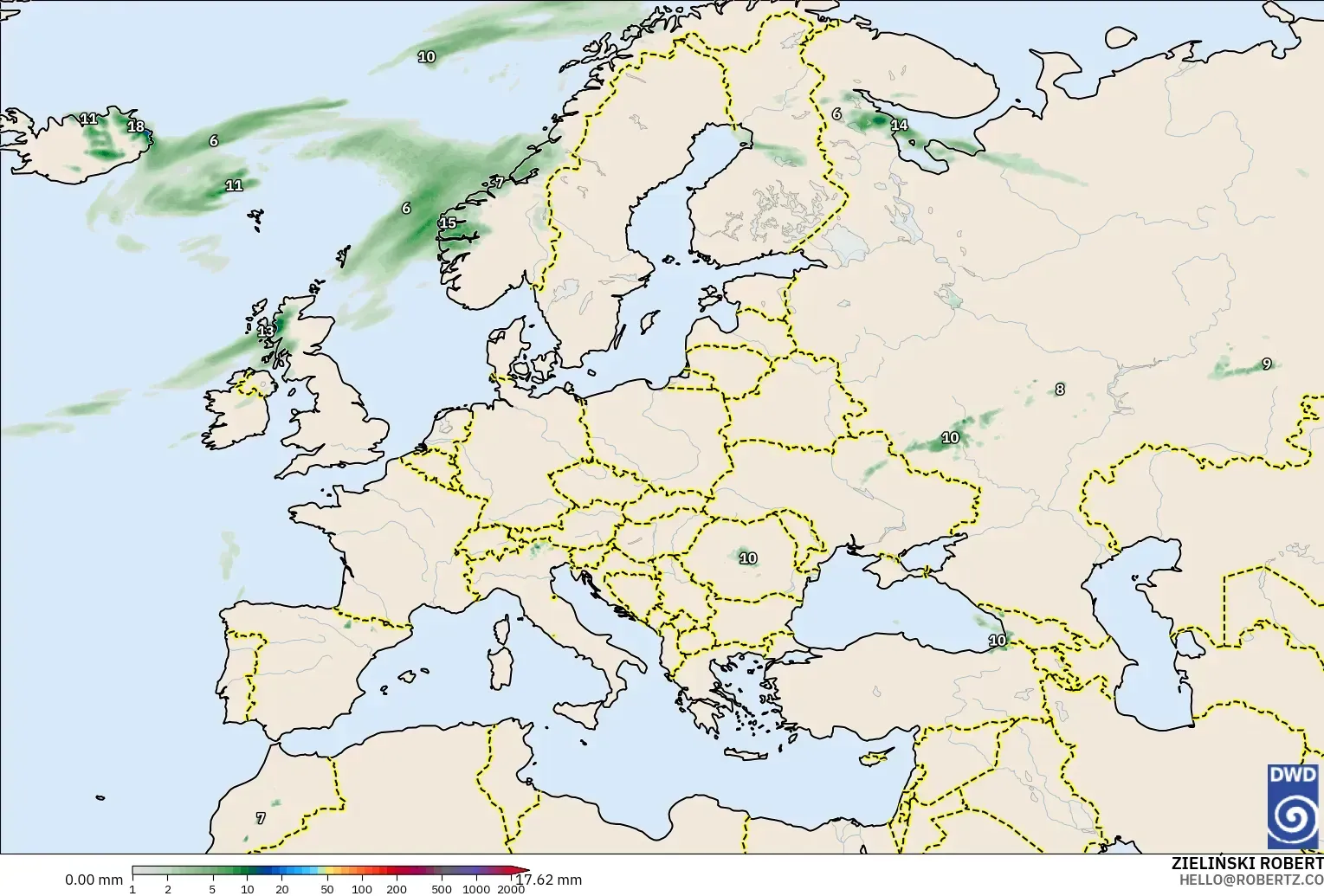 ICON modelo - Europa, Acumulación de precipitación