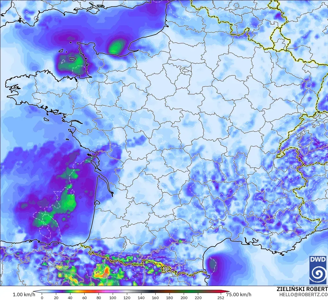 ICON modelo - Francia, Ráfagas de viento