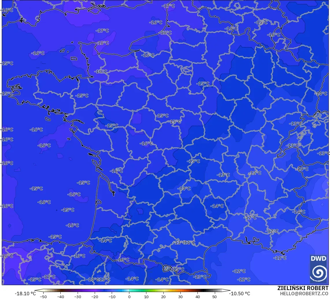 ICON modelo - Francia, Temperatura a 500 hPa