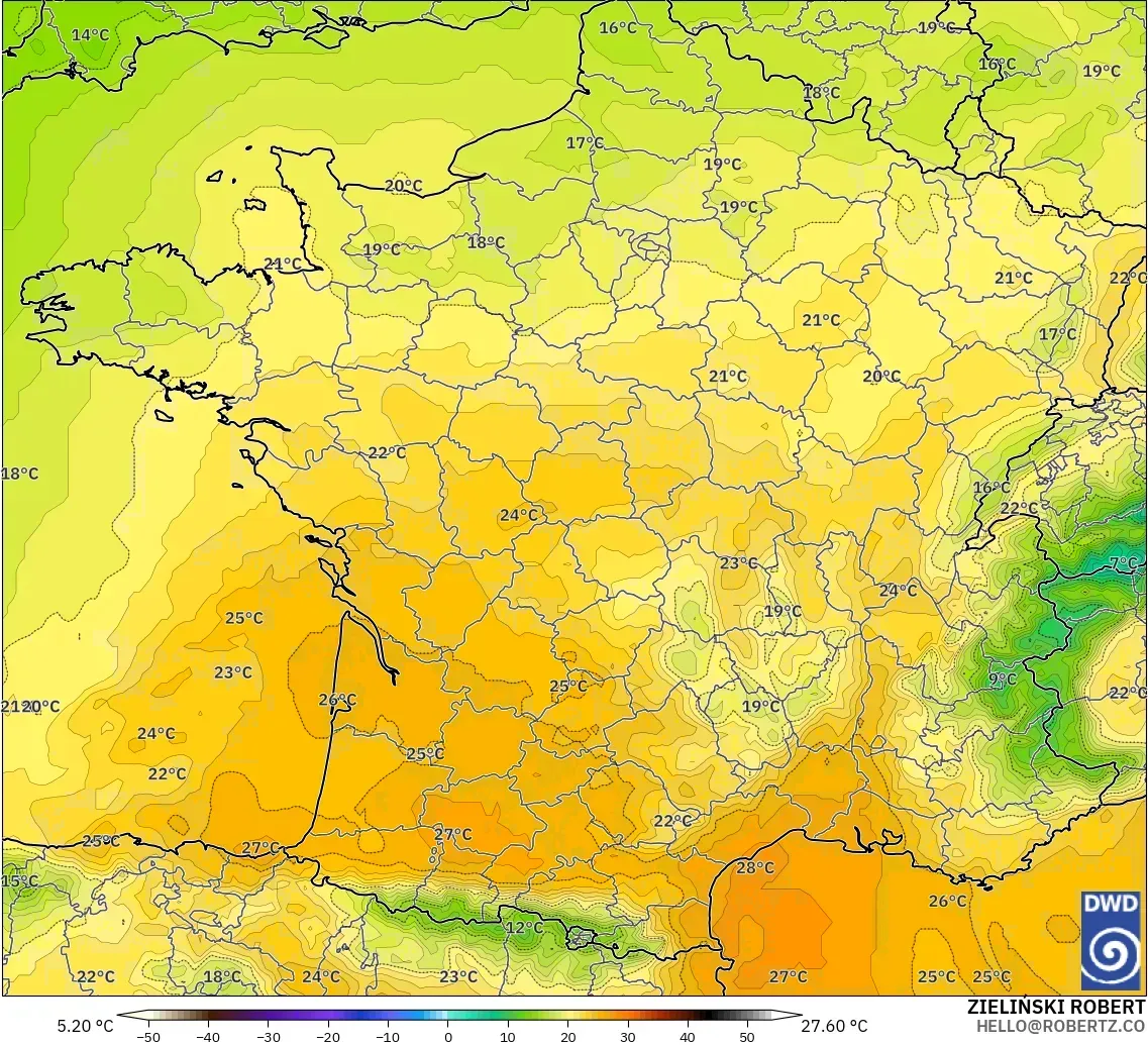 ICON modelo - Francia, Temperatura a 850 hPa