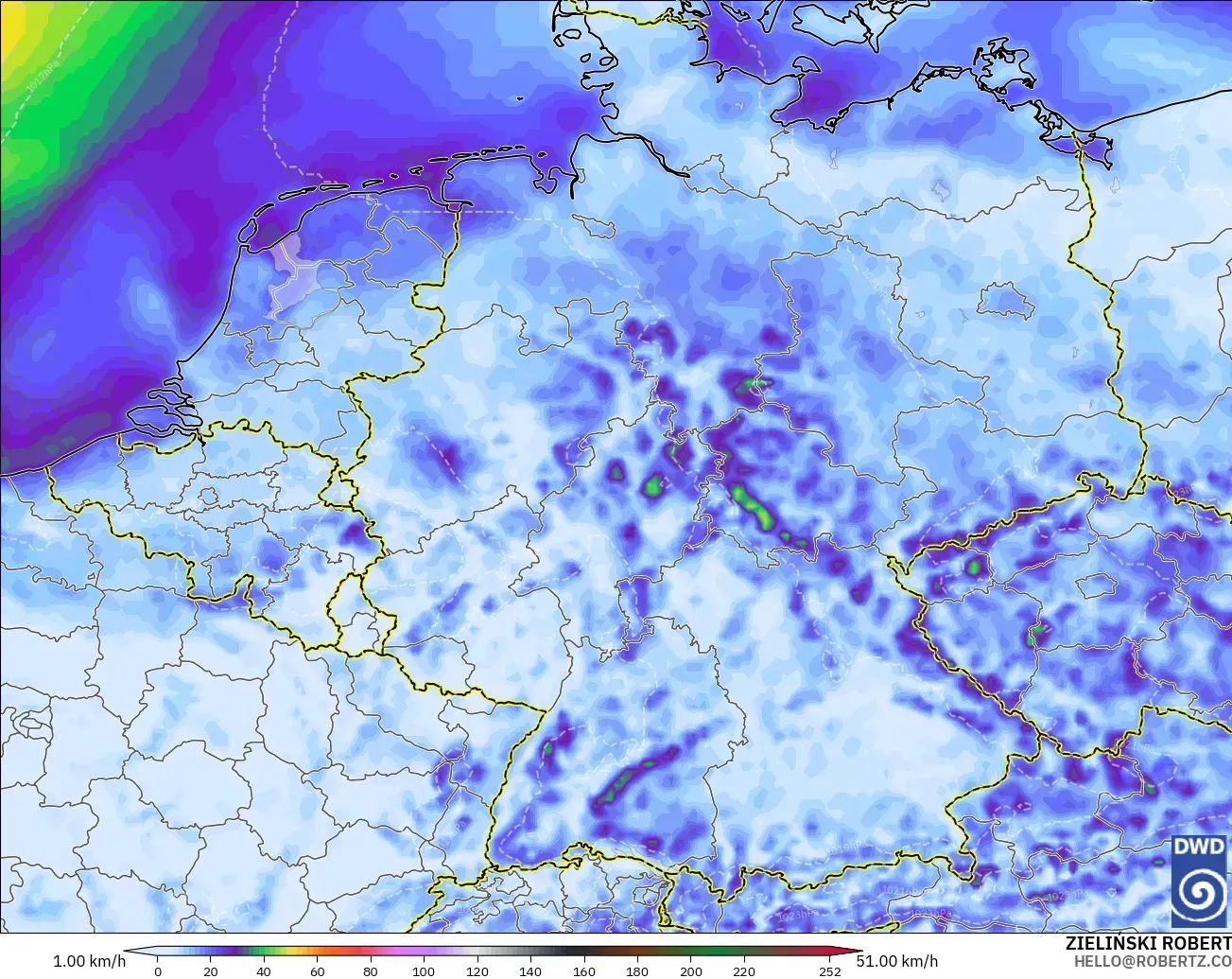 ICON modelo - Alemania, Ráfagas de viento