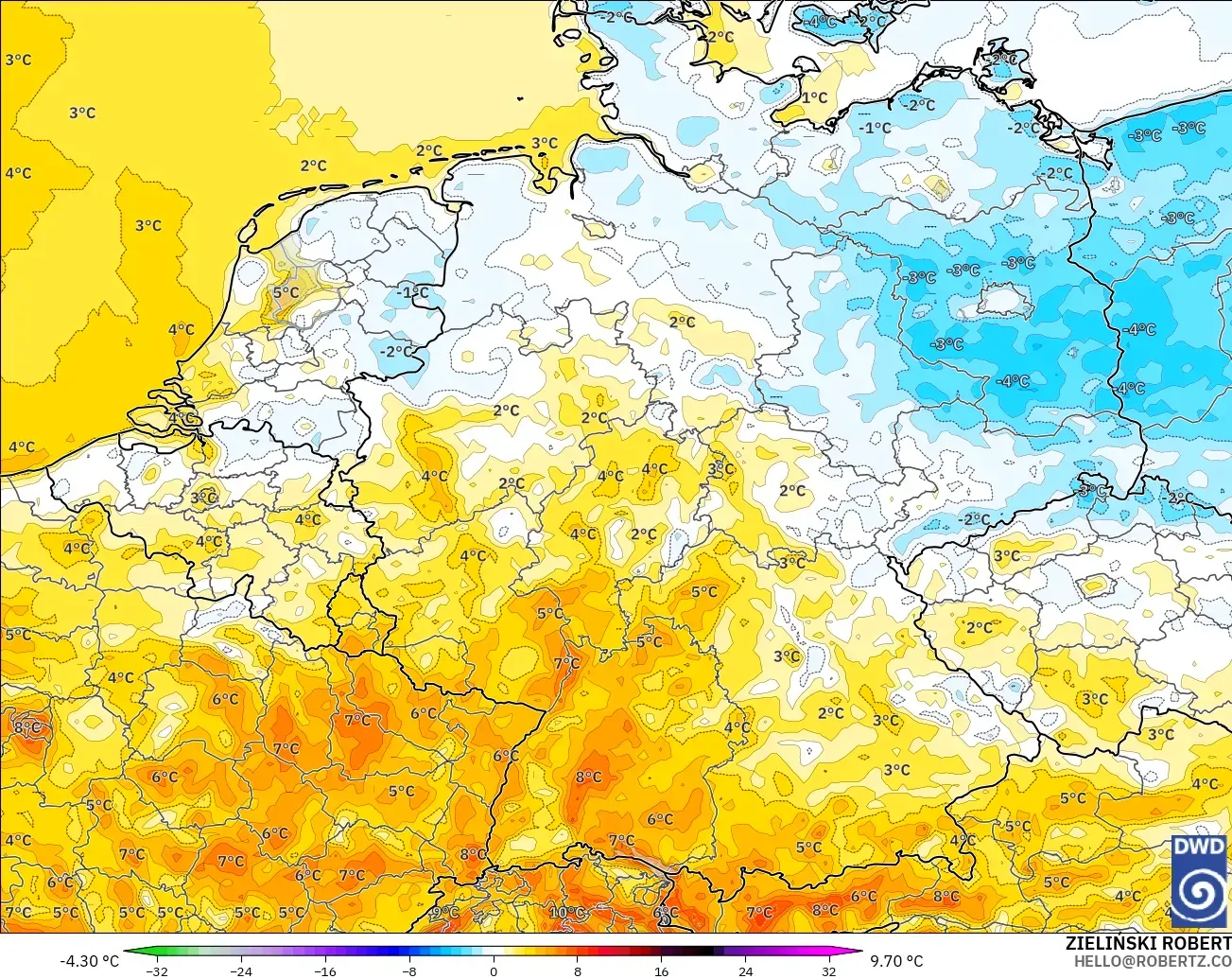 ICON modelo - Alemania, Anomalía de temperatura a 2 m