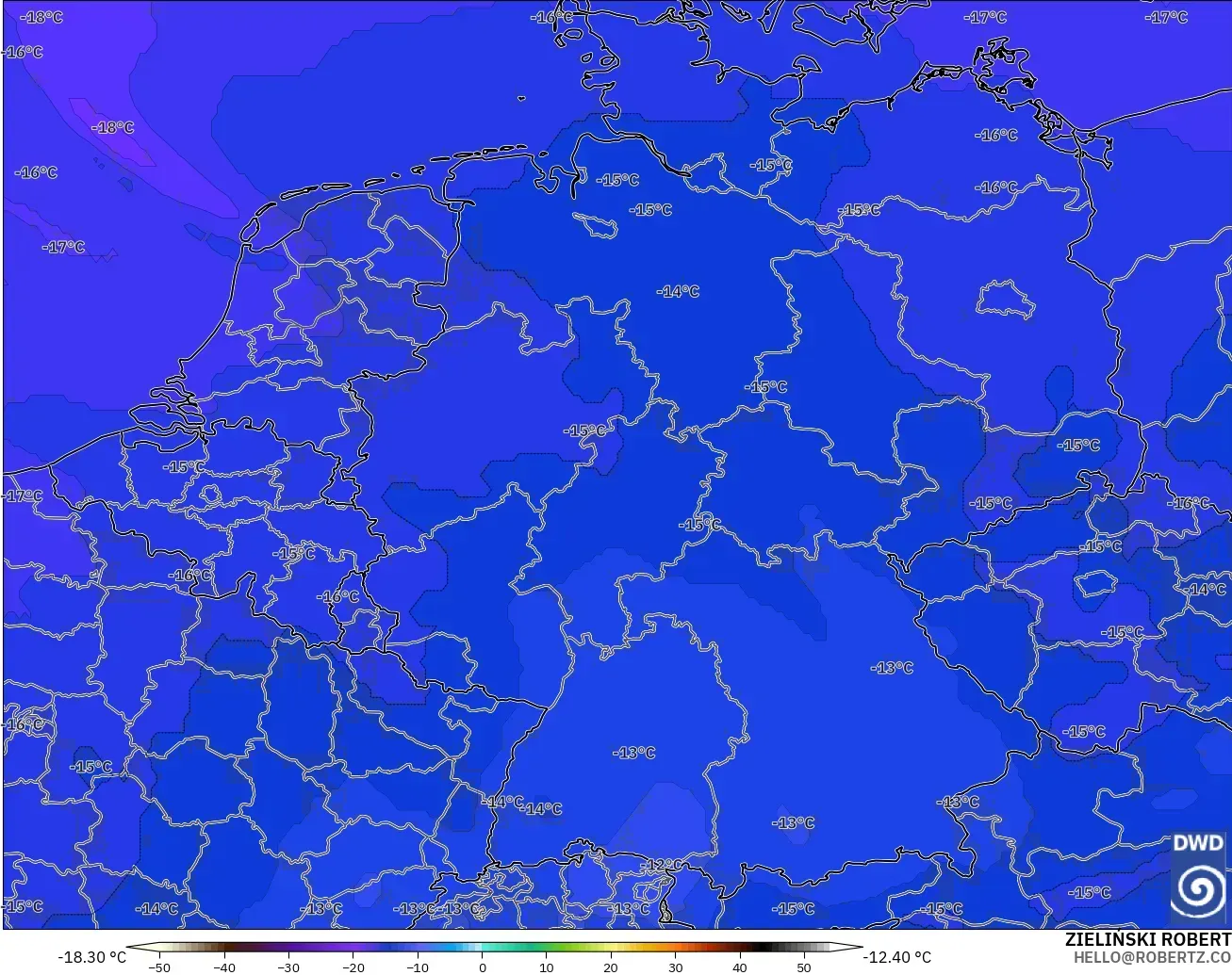 ICON modelo - Alemania, Temperatura a 500 hPa