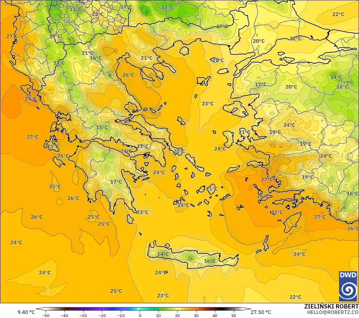 ICON modelo - Grecia, Temperatura a 850 hPa