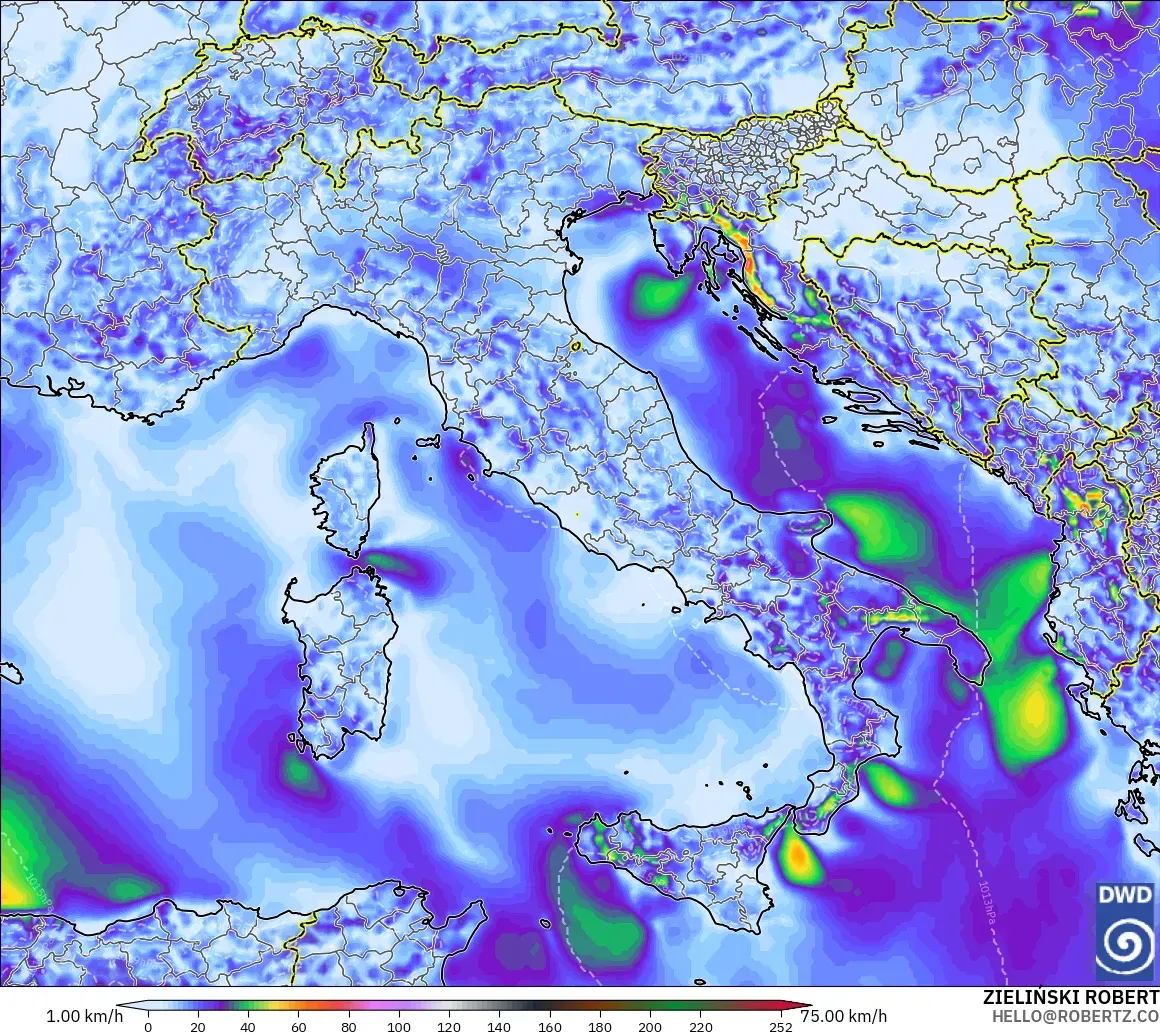 ICON modelo - Italia, Ráfagas de Viento Máximas