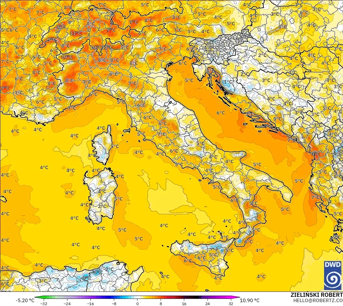 ICON modelo - Italia, Anomalía de temperatura a 2 m