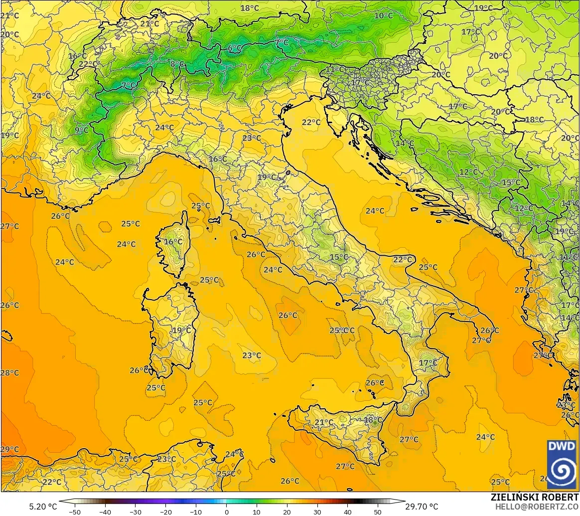 ICON modelo - Italia, Temperatura a 850 hPa