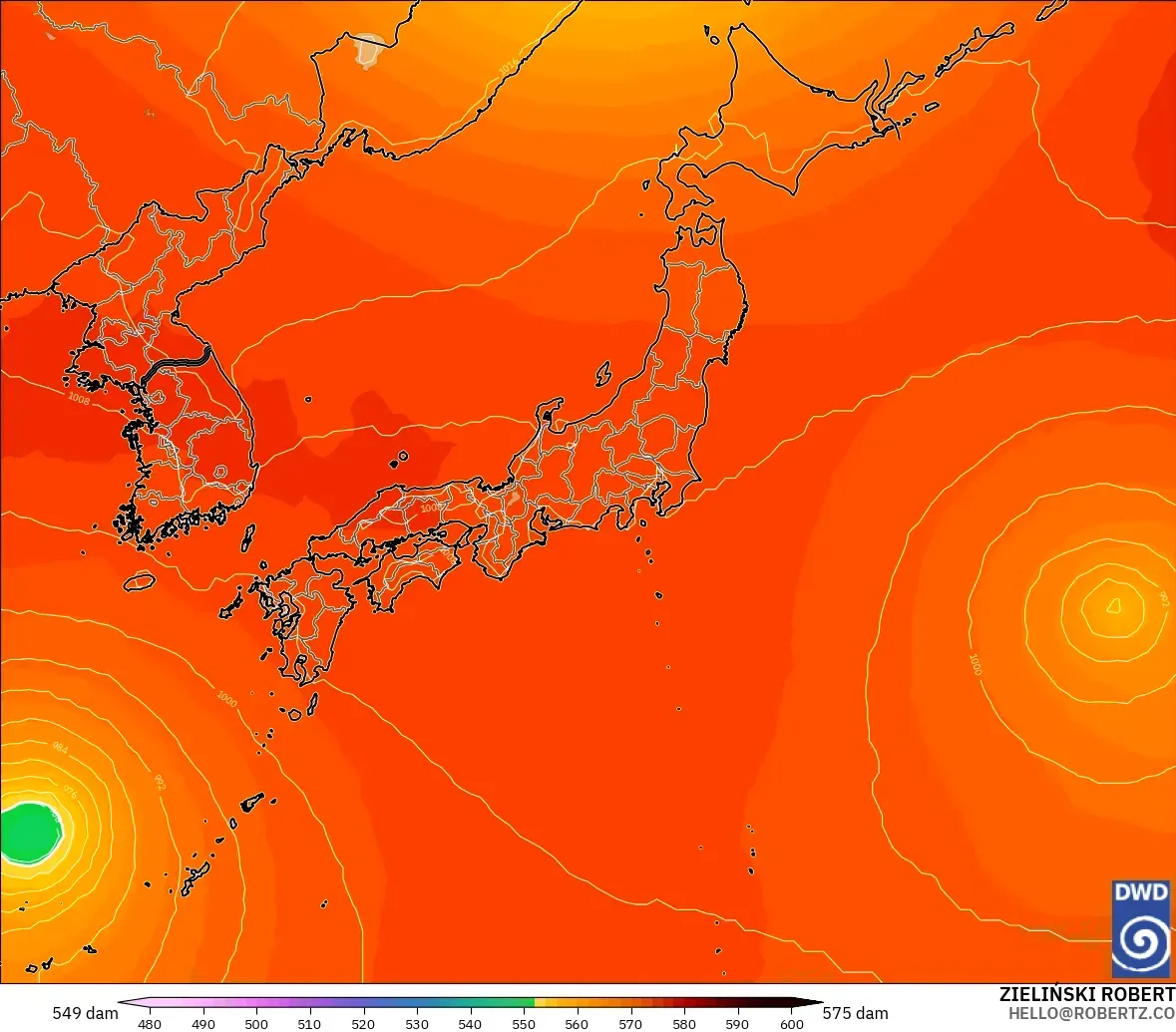 ICON modelo - Japón, Altura geopotencial a 500 hPa