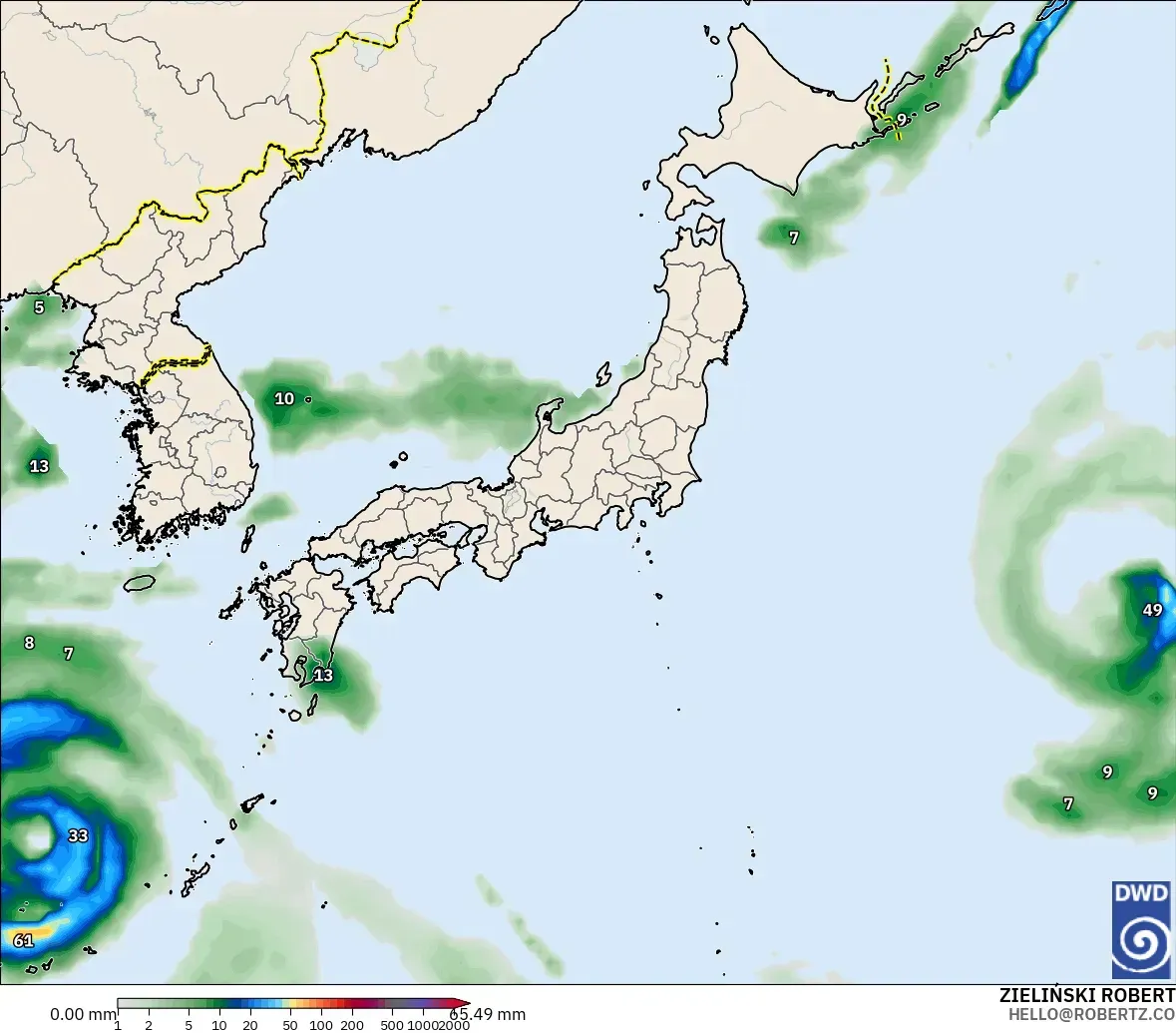 ICON modelo - Japón, Acumulación de precipitación