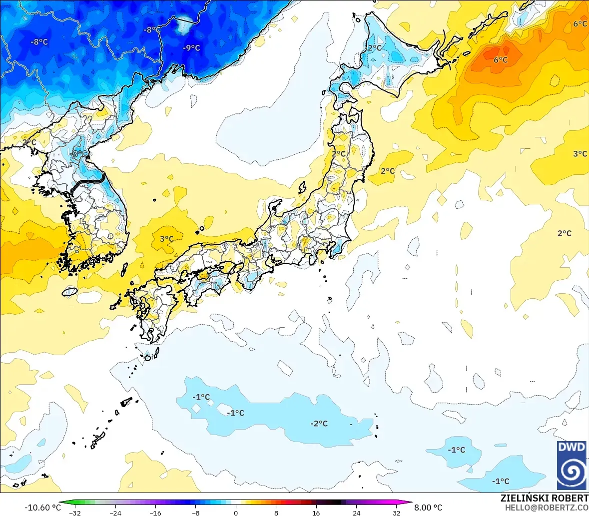 ICON modelo - Japón, Anomalía de temperatura a 2 m