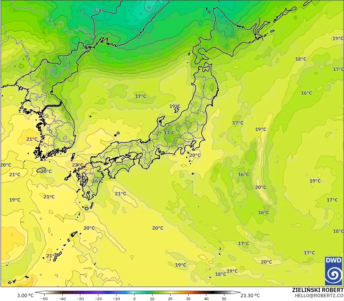 ICON modelo - Japón, Temperatura a 850 hPa