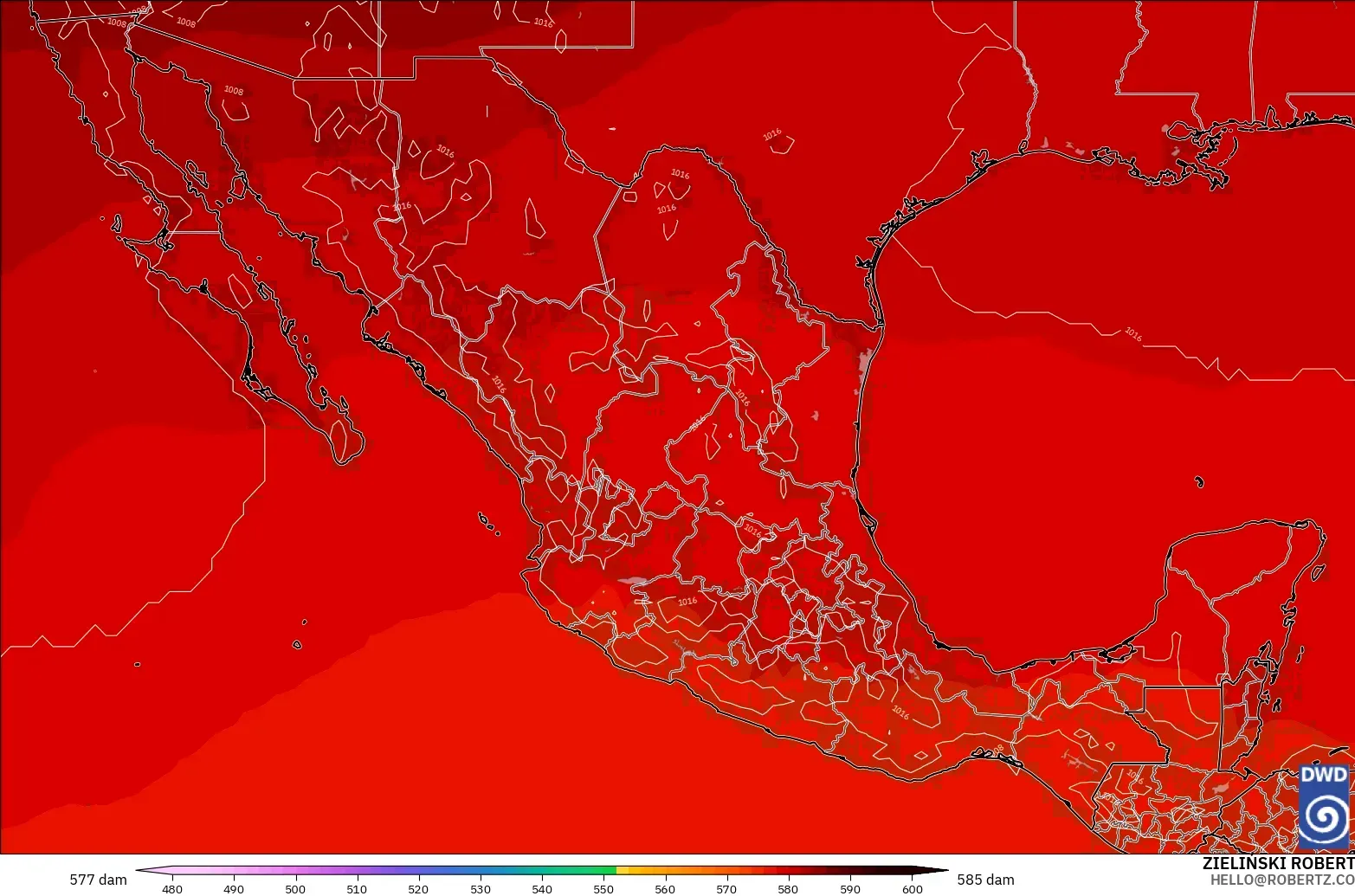 ICON modelo - México, Altura geopotencial a 500 hPa