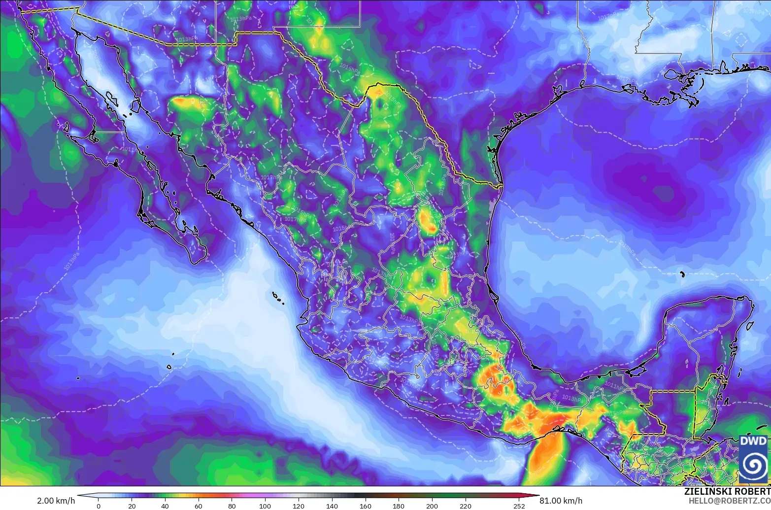 ICON modelo - México, Ráfagas de viento