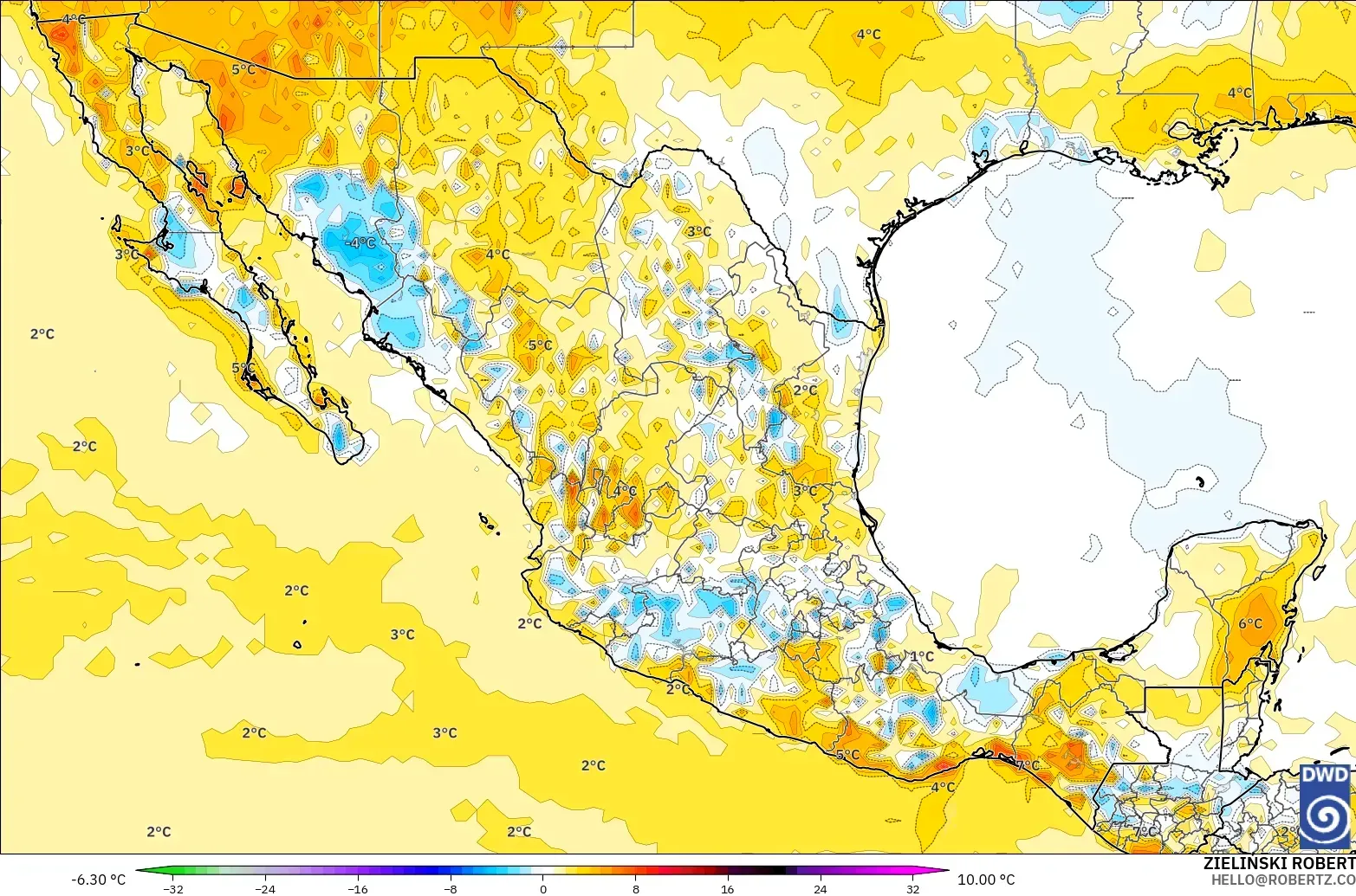 ICON modelo - México, Anomalía de temperatura a 2 m