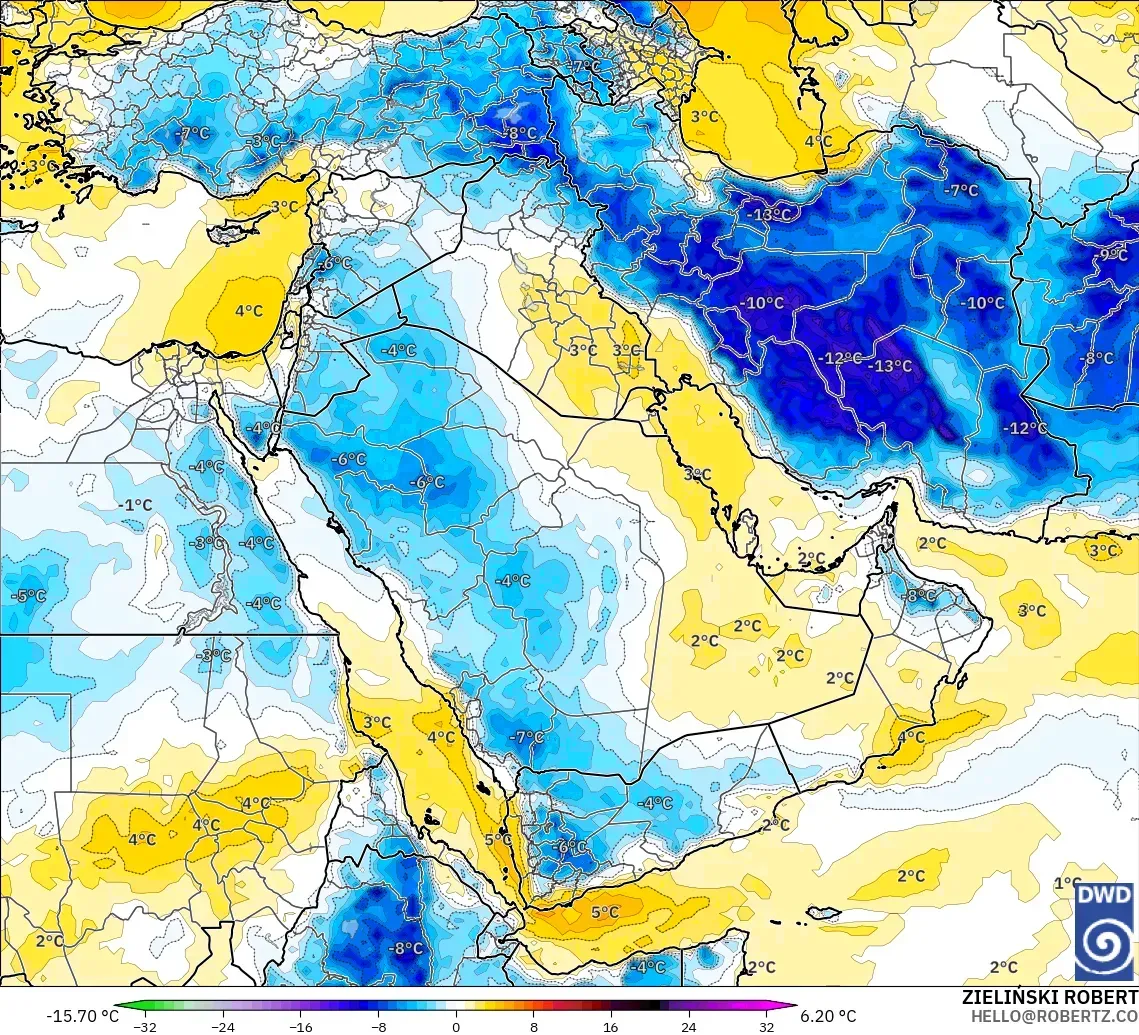 ICON modelo - Oriente Medio, Anomalía de temperatura a 850 hPa