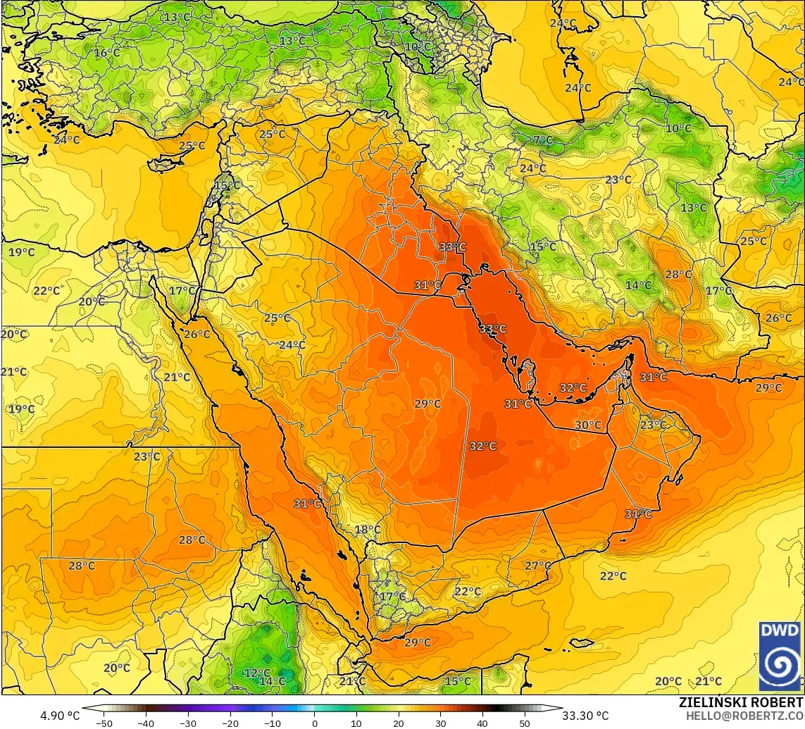 ICON modelo - Oriente Medio, Temperatura a 850 hPa