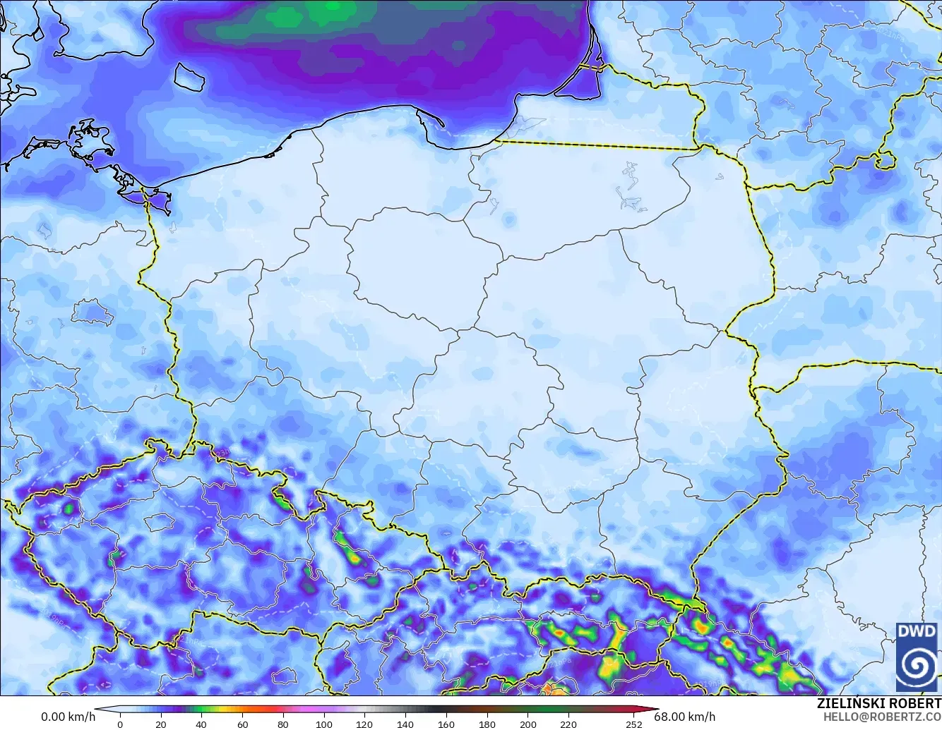 ICON modelo - Polonia, Ráfagas de viento
