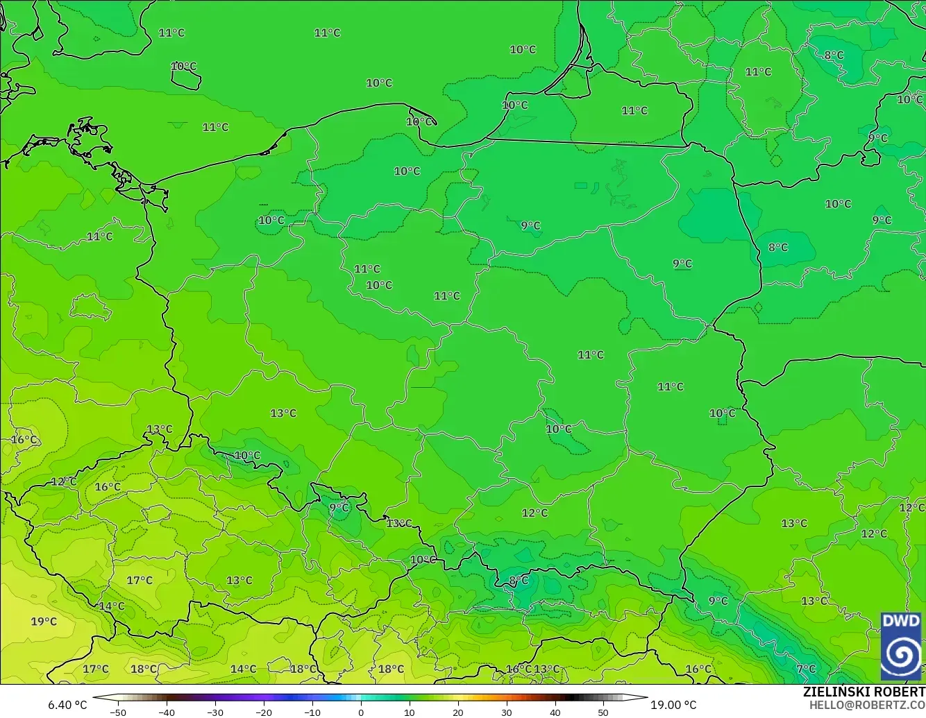 ICON modelo - Polonia, Temperatura a 850 hPa