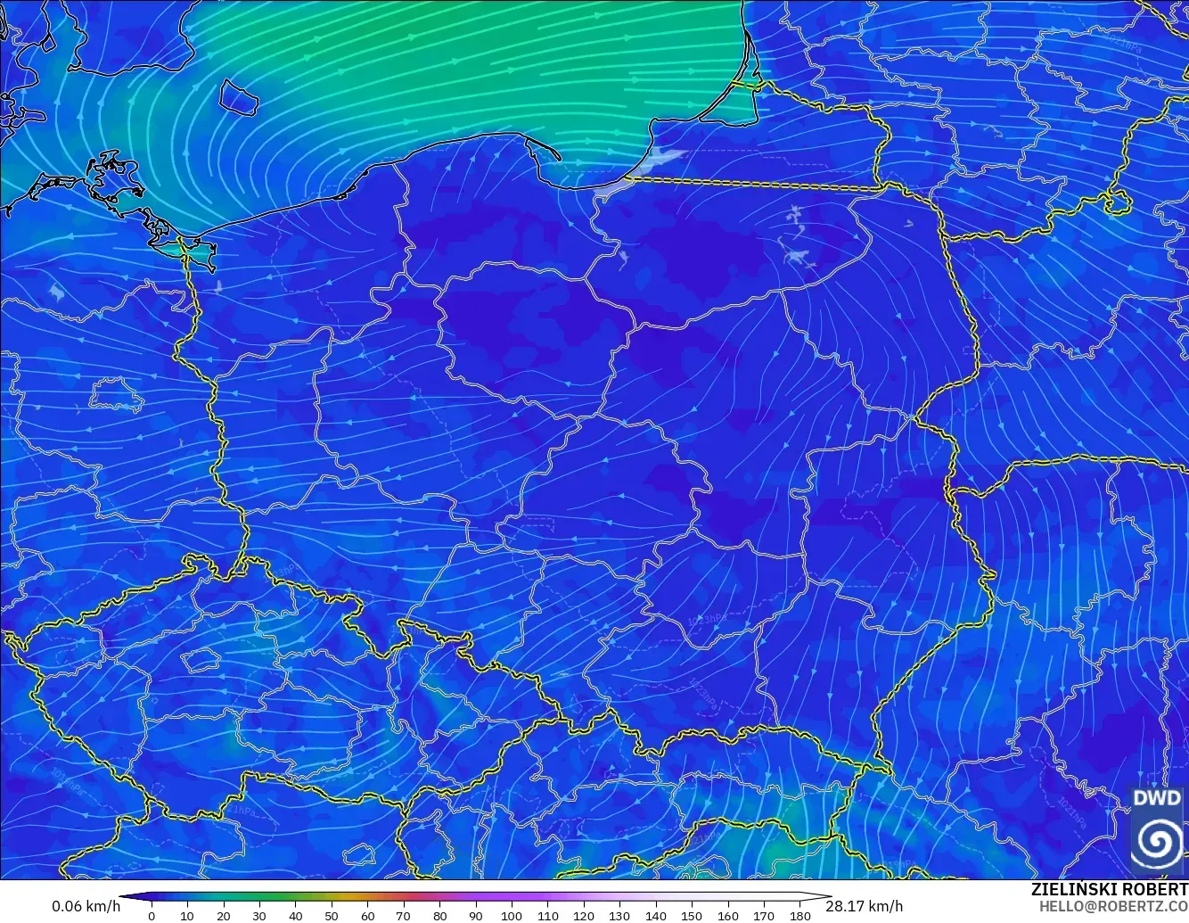 ICON modelo - Polonia, Viento a 10 m