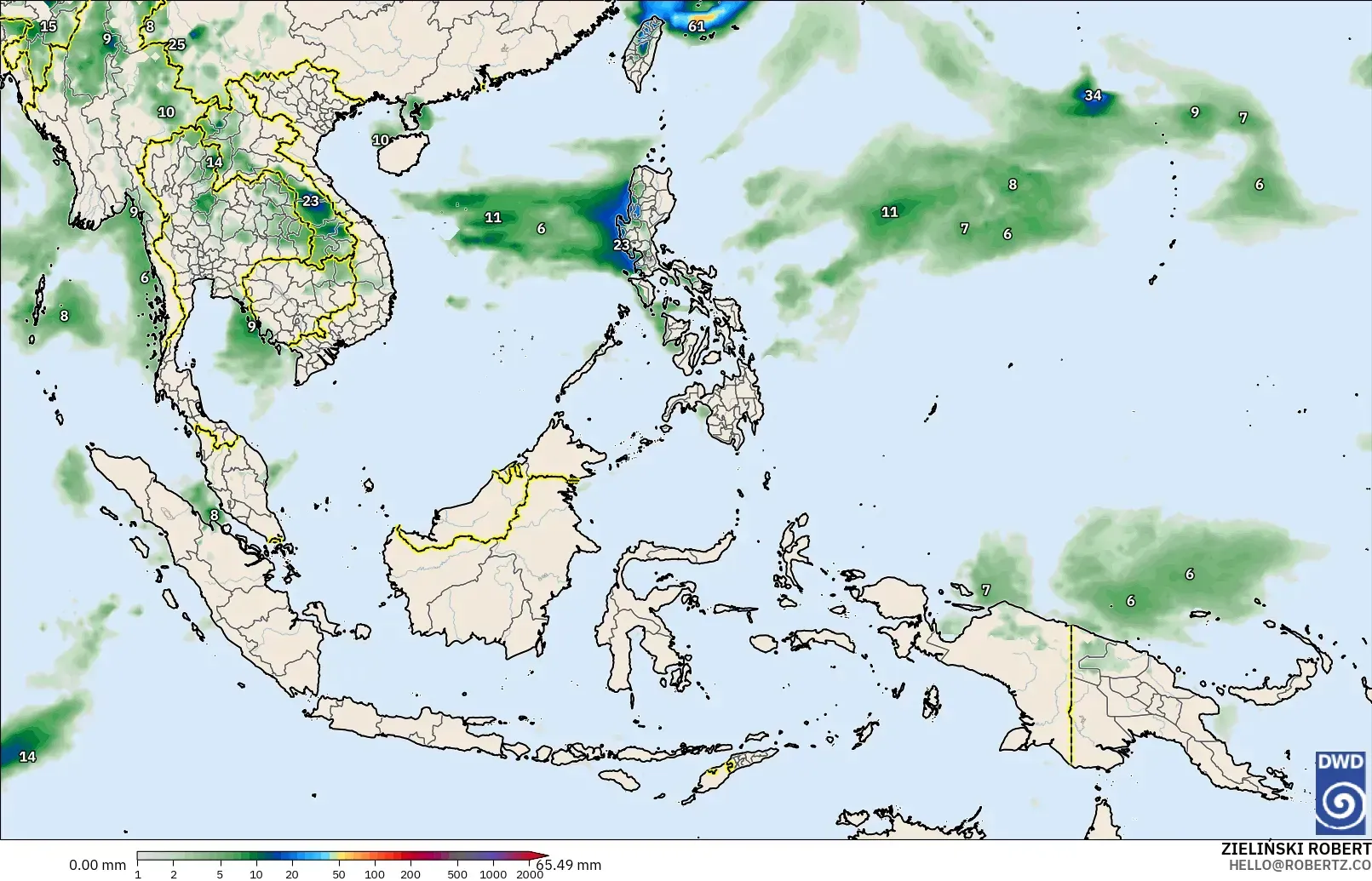 ICON modelo - Sudeste Asiático, Acumulación de precipitación