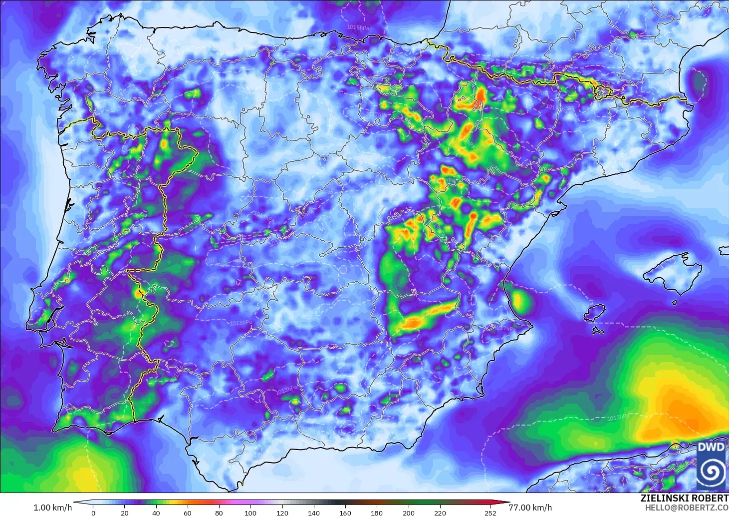 ICON modelo - España, Ráfagas de viento