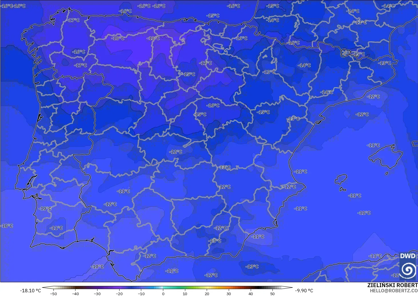 ICON modelo - España, Temperatura a 500 hPa