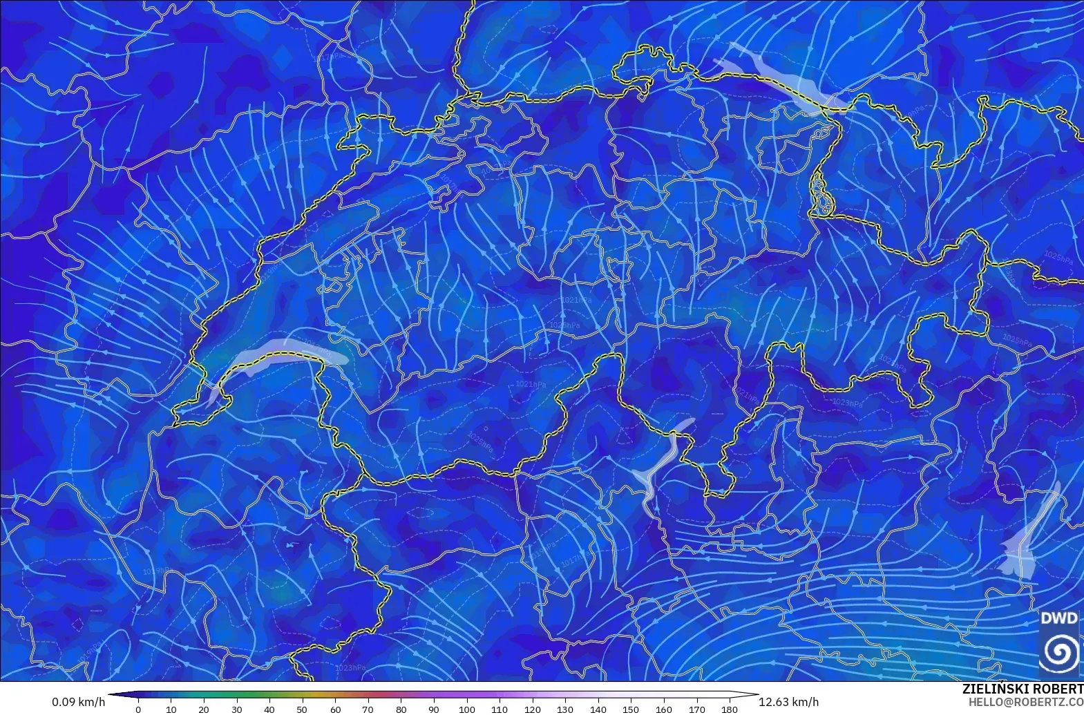 ICON modelo - Suiza, Viento a 10 m