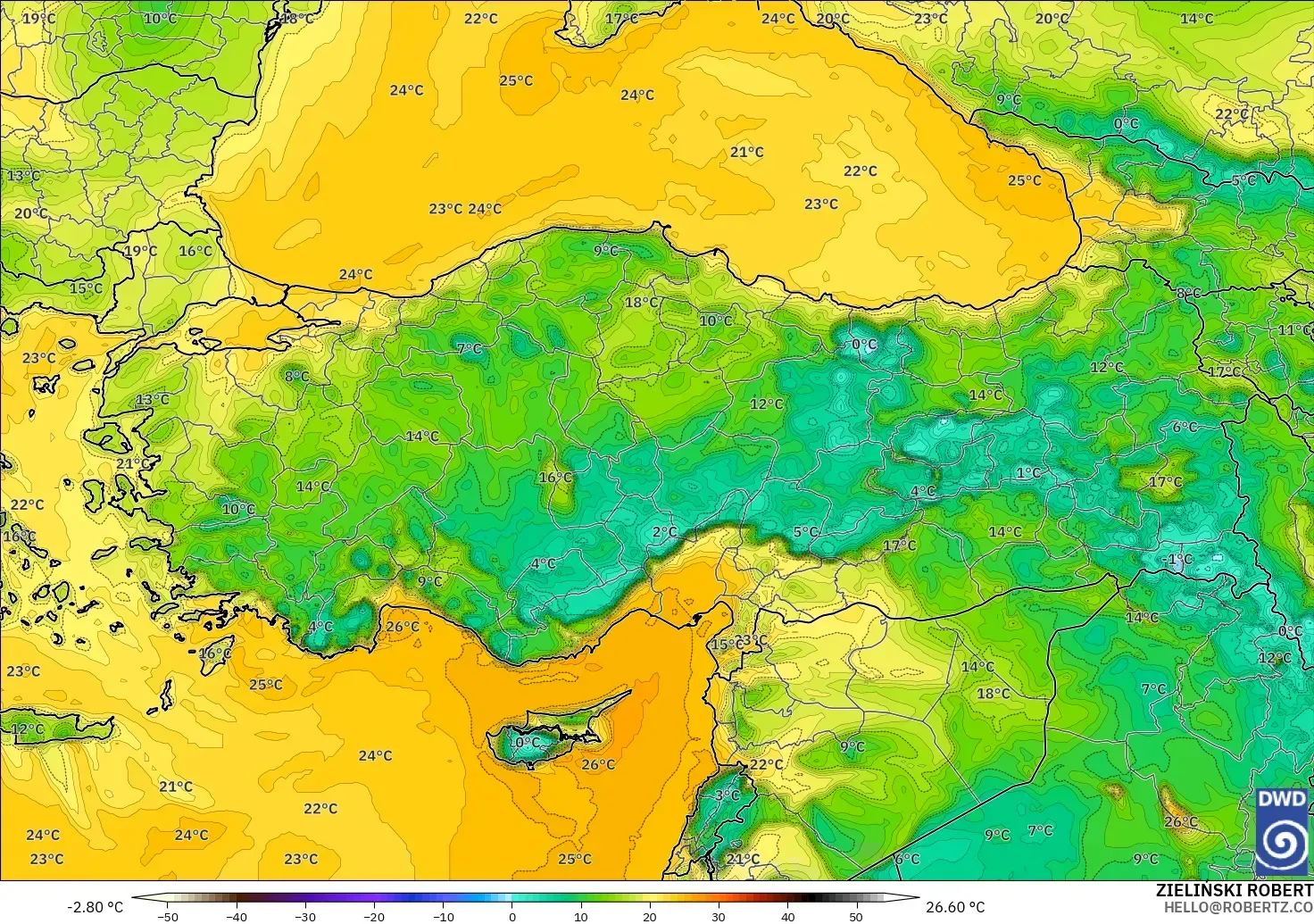 ICON modelo - Turquía, Punto de rocío a 2 m