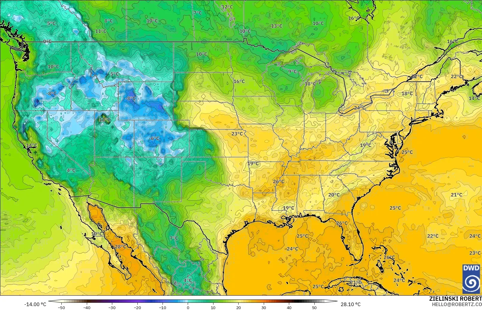 ICON modelo - Estados Unidos, Punto de rocío a 2 m