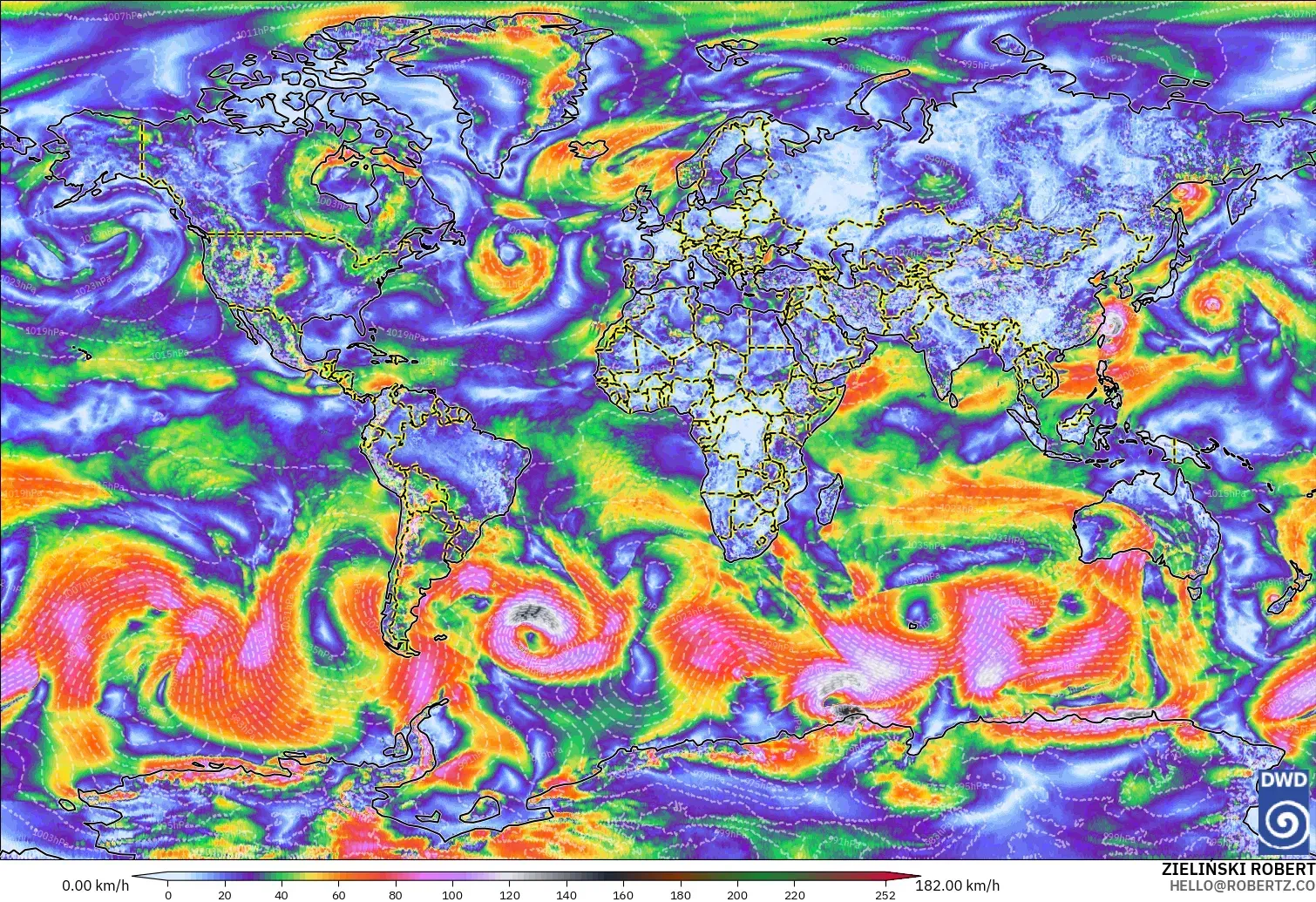 ICON modelo - Mundo, Ráfagas de viento