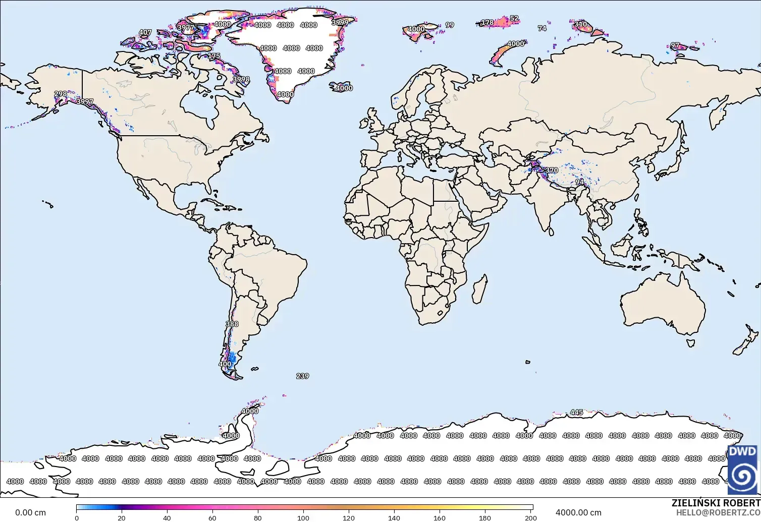 ICON modelo - Mundo, Profundidad de nieve