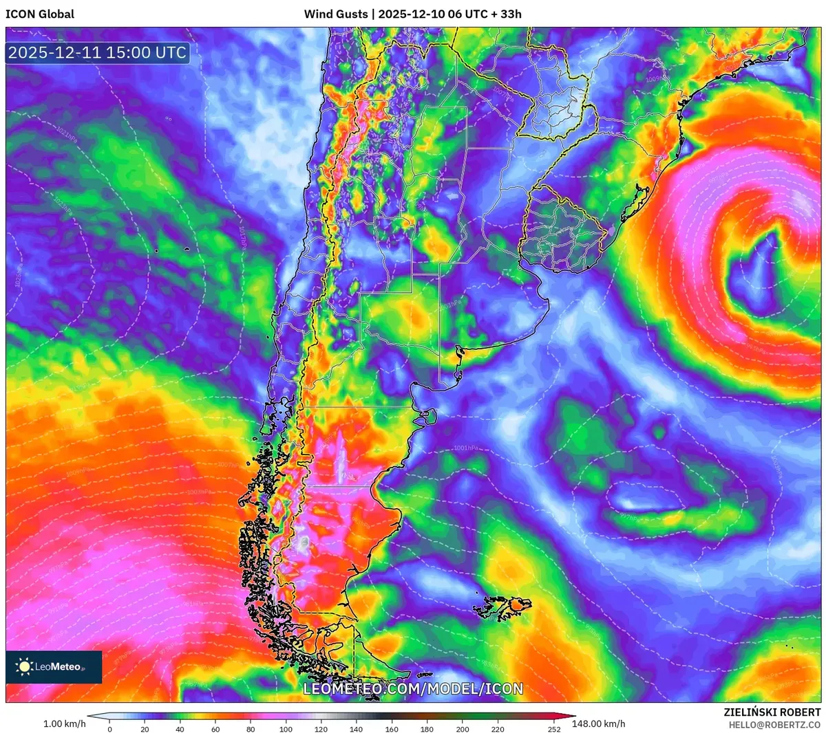 2025-12-10 Chile Frente Frío Nieve, Viento y Lluvia Fuerte Pronóstico – Mapa del Tiempo
