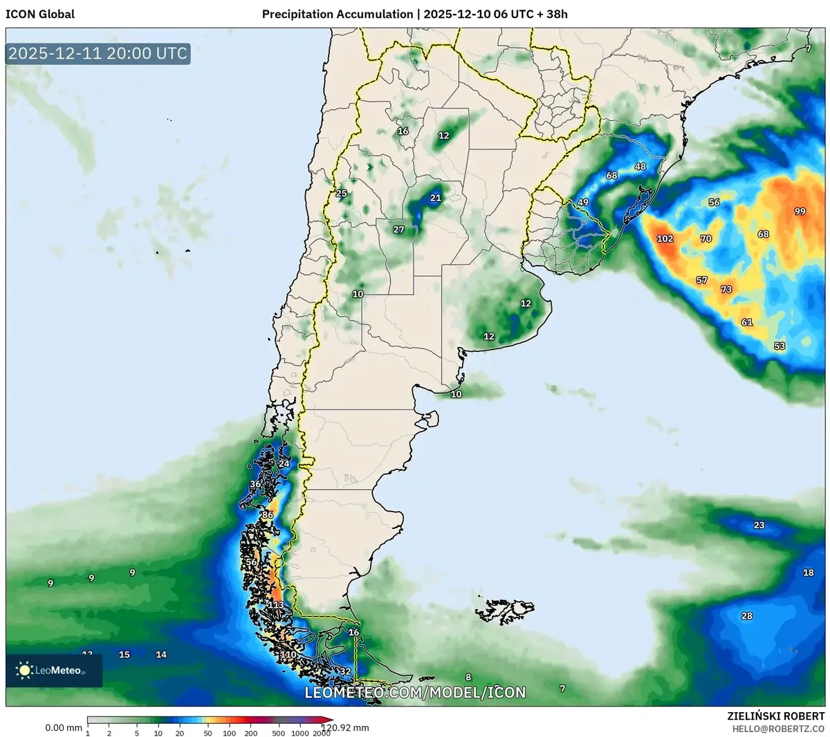 2025-12-10 Chile Acumulación de precipitaciones