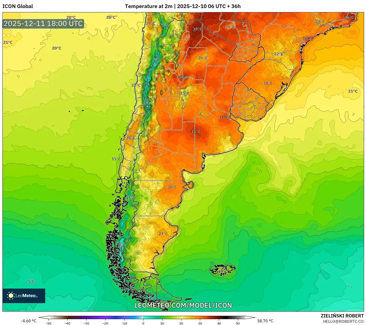 2025-12-10 Anomalía de Temperatura en los Andes del Sur: Frente Frío con Nieve, Viento y Lluvia Fuerte Pronosticada