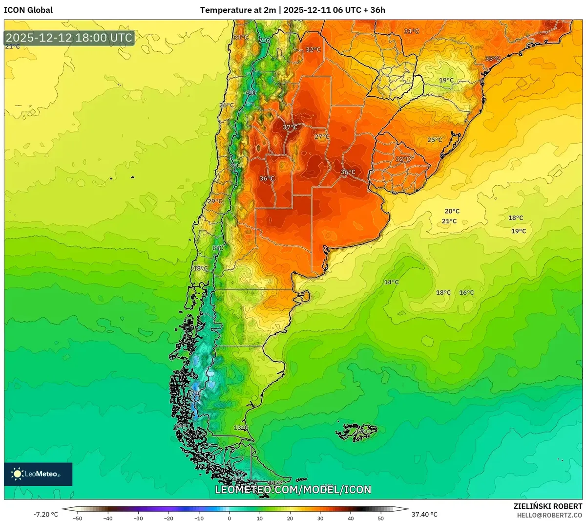 2025-12-11 Chile Cold Front Temperature Anomaly Map – Extreme Heat, Heavy Rain & 130 km/h Winds